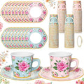 Umigy 36 Sets Mother's Day Tea Party Decorations 6.5 oz Floral Paper Teacups & Saucer Set for Girls Women Tea Parties Mothers Day Bridal Shower Wedding Birthday Party Decorations(Blue Pink)