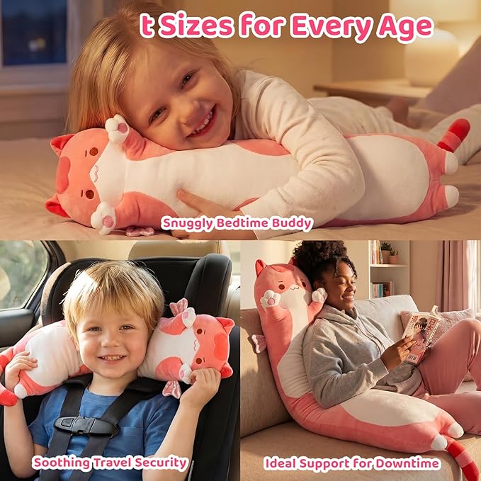 Mewaii Long Cat Plush 5 Sizes, 120% Extra Filling Giant Plushness Kids Body Pillow, Kawaii Cute Pink Cat Stuffed Animals Plushies, Big Long Body Pillow Cat Plush Gift for Girls 36”