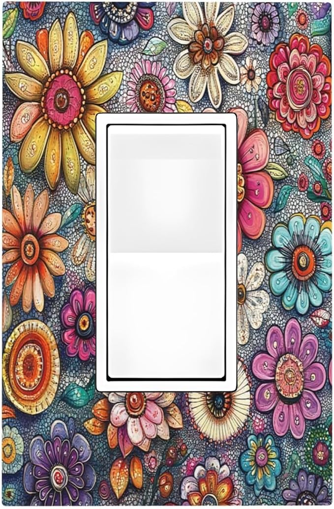 Decorative Outlet Covers Colorful Rainbow Pointillisme Flower 1 Gang Single Rocker Light Switch Cover Plate Wall Plates Gfci Faceplate For Bed Room Home Decor