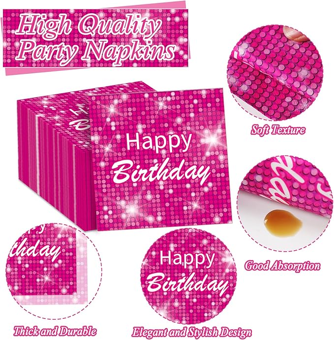 96 Pcs Hot Pink Disco Birthday Party Plates Napkins Tableware Set Pink 21th Supplies Disposable Dinnerware Happy 21 Years Old Decoration Favors for 21th Disco Theme Party Favor, 24 Guests