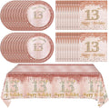 41Pcs 13th Birthday Party Decorations for Girls, Rose Gold Party Supplies Include 20 Plates 20 Napkins and 1 Pcs Tablecloth, Sweet Thirteen Year Old Birthday Party Tableware for Girls Kids Children
