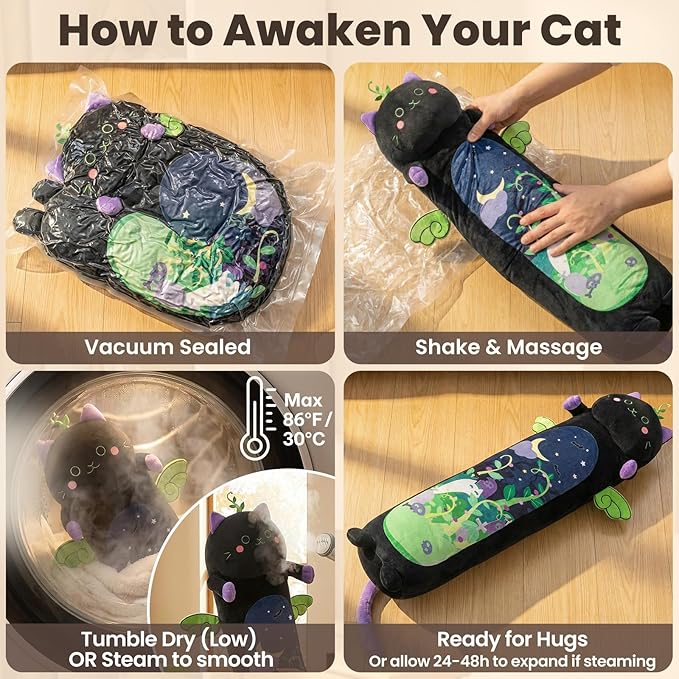 Mewaii Long Cat Plush 5 Sizes, 120% Extra Filling Giant Plushness Kids Body Pillow, Kawaii Cute Black Cat Stuffed Animals Plushies, Big Long Body Pillow Black Cat Plush Gift for Girls 20”