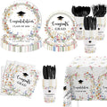 MEHOFOND 169pcs Wildflower Graduation Disposable Plates Napkins Cups Tablecloth Set Floral Congrats Grad Disposable Tableware Set for 24 for Class of 2026 Graduation Decorations