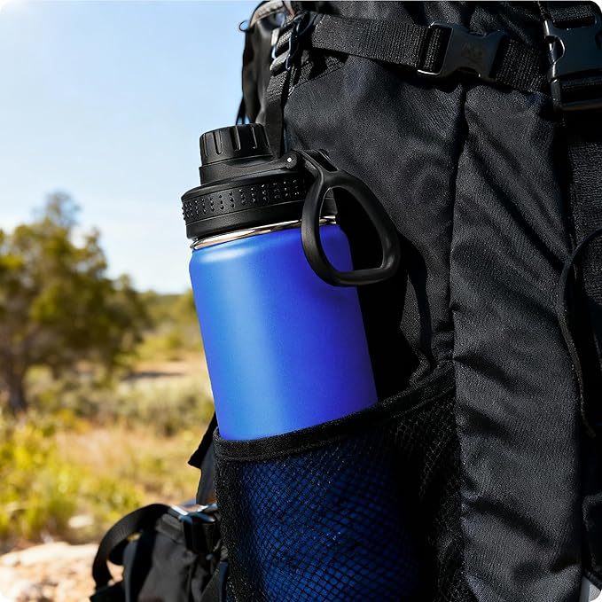 Kids Insulated Water Bottle-18 oz Stainless Steel Vacuum Wide Mouth Sports Flask with Silicone Boot-Reusable Metal Leak Proof Travel Water Bottle for Boys, BPA-Free(Navy)
