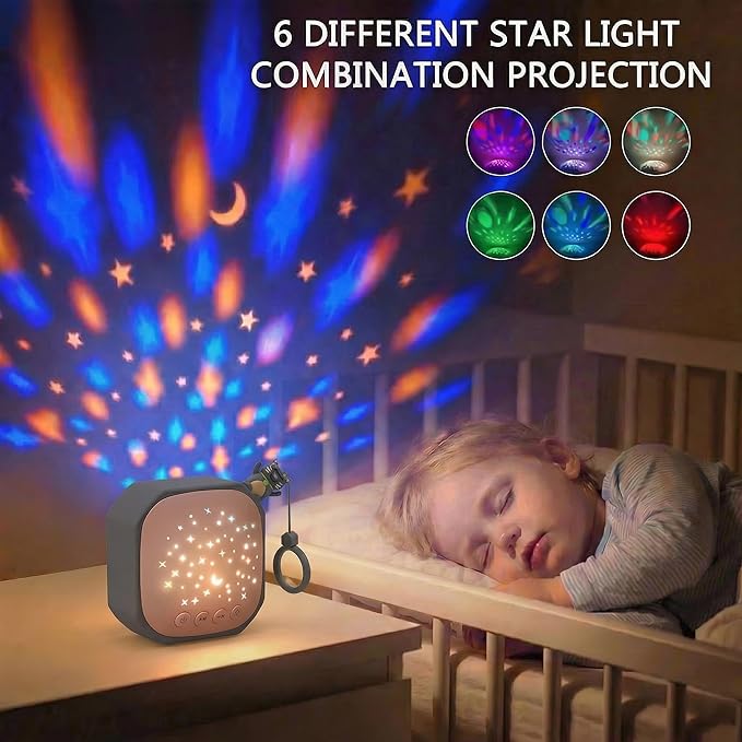 Portable White Noise Sound Machine with Star Projector | Sound Therapy Calm Music Machine Baby Sleep Soother with Hook for Home, Car Travel, Nursery, Infant, Kids Gifts (Lucky Cat)