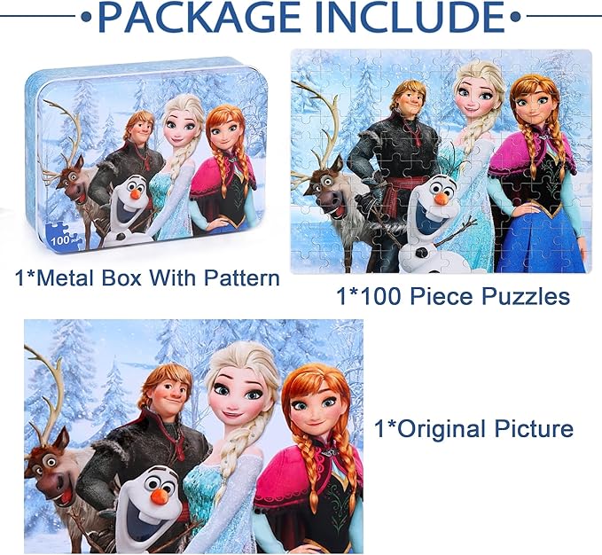 LELEMON Puzzles for Kids Ages 4-6,100 Piece Puzzles for Kids Ages 4-8 in a Metal Box,Educational Jigsaw Puzzles in a Metal Box,100 Piece Puzzle Games Puzzle Toys for Girls and Boys