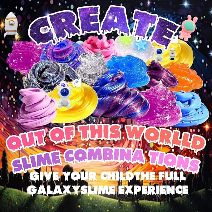 Funewest Slime Kit for Boys, Mini Galaxy Slime Making Kit with Glow in the Dark Stickers, Glitter, Beads & Charms – Creative DIY Crafts & Stress Relief Sensory Toy Gifts for Girls Ages 6-12