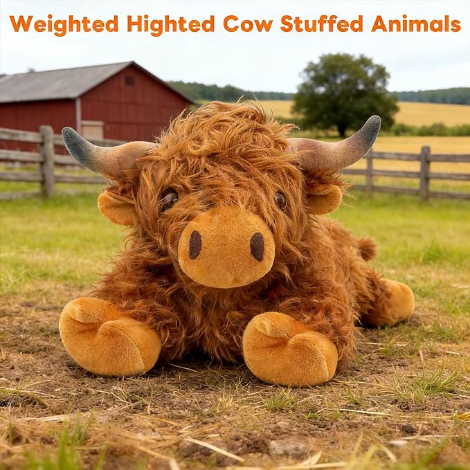 JOD® 4lbs Highland Cow Weighted Stuffed Animals, 22inch Giant Highland Cow Gift Plushie Toy, Cute Stuffed Animal Highland Cattle Plush Pillow Women Adults Kid Bedtime Highland Cattle(Big Nose)