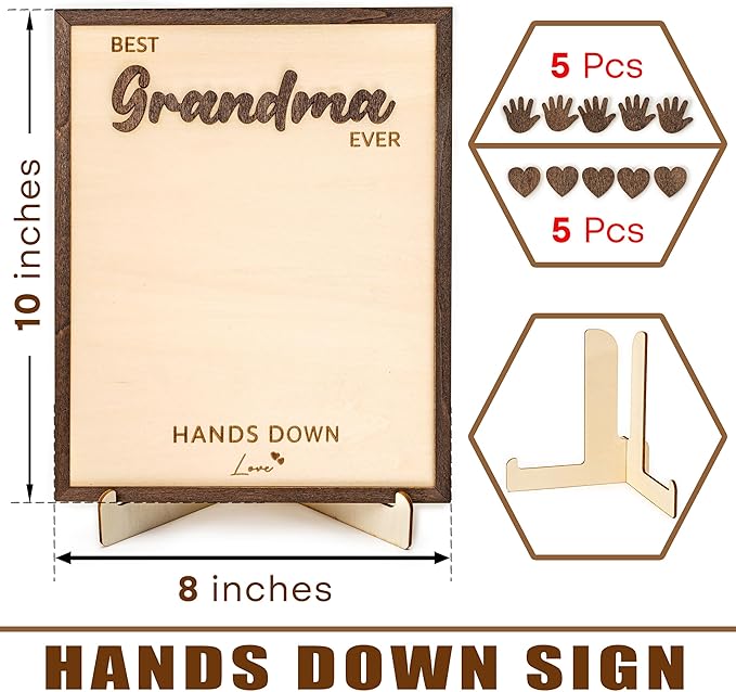 Best Grandma Ever Gifts - Personalized Wooden Handprint Plaque, DIY Keepsake Craft Kit from Grandkids, Meaningful Family Decor to Capture Precious Memories, Unique Birthday Christmas Gift for Grandma