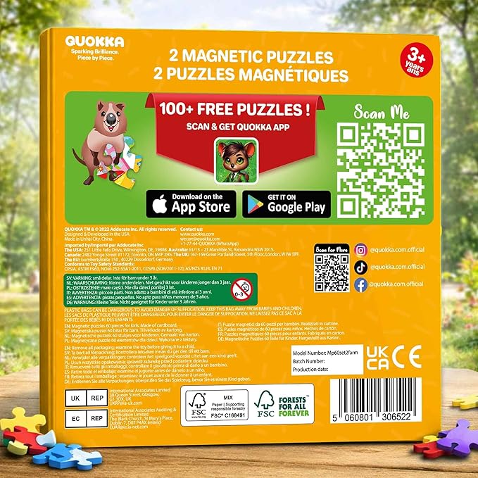 QUOKKA Magnetic Puzzles for Toddlers 3-5 – Search & Find 2 Pack, 60 Pieces Each – Travel Friendly Board with Hidden Objects, Farm and Africa Scenes – Educational Puzzle Gift for 3 Year Olds