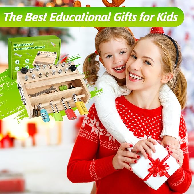 Montessori Screwdriver Board Set, Montessori Toys for 3 4 5 with 6 Locks and Keys, Toddler Screwdriver Toy, Kids Tool Set, Preschool Learning Sensory Toy, Fine Motor Skills Toys