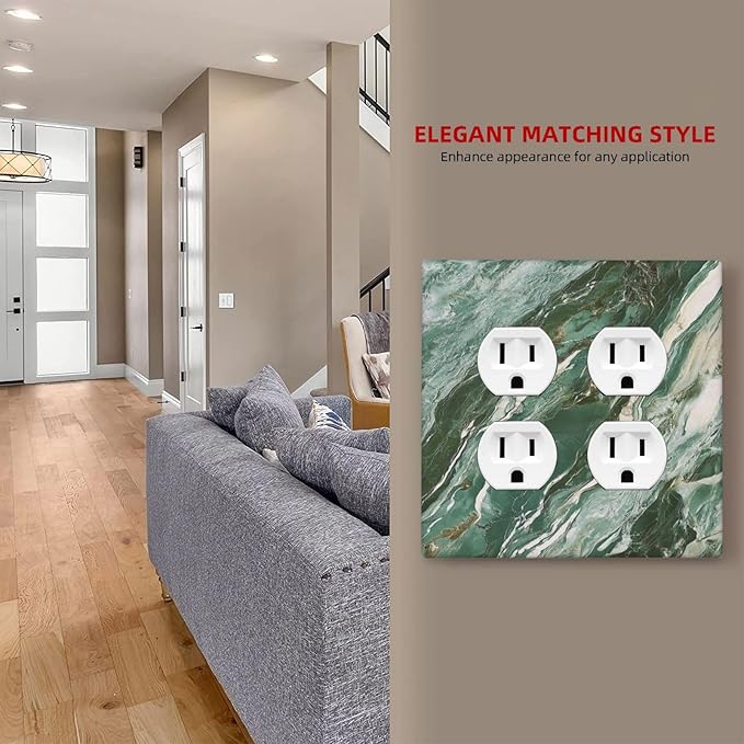 Decorative Outlet Covers with Modern Luxury Green Marble Texture Design 2 Gang Wall Plate Double Duplex Receptacle Light Switch Cover Switch Plate Cover for Kitchen Bathroom Decor