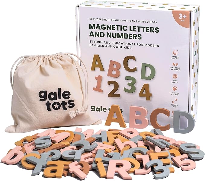 Magnetic Letters and Numbers for Kids – 135 Neutral Aesthetic Foam Alphabet Magnets for Fridge, Montessori Preschool Learning, Homeschool & Kindergarten