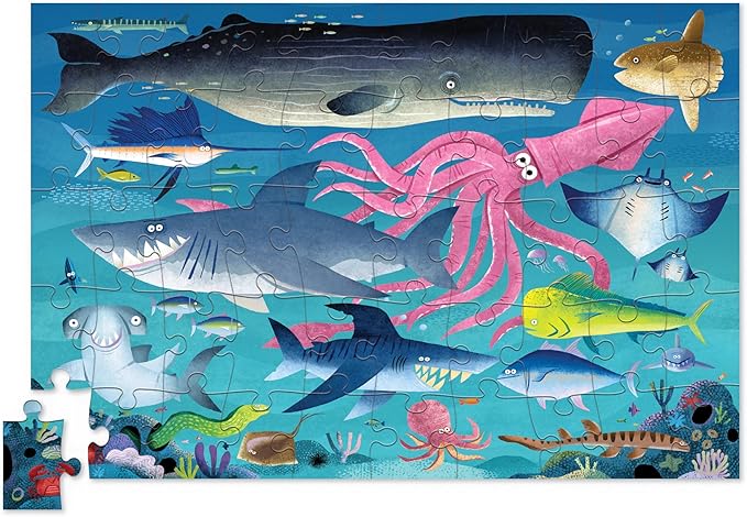 Crocodile Creek 50-Piece Jigsaw Puzzle - Fun Table or Floor Puzzles for Kids Ages 4-6 and Up - Includes Heavy-Duty Shaped Box for Storage - Shark Reef - 12" x 8" Finished