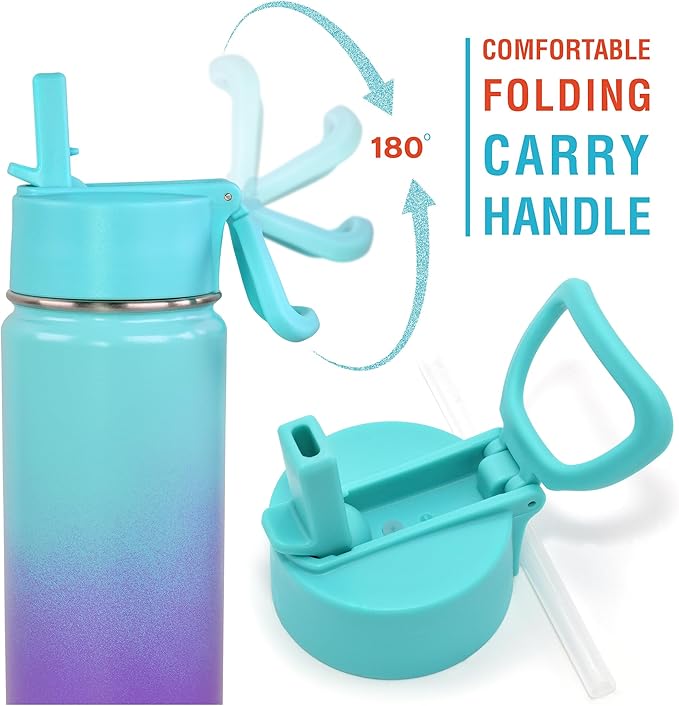 CHILLOUT LIFE 17 oz Kids Insulated Water Bottle for School with Straw Lid Leakproof and Cute Waterproof Stickers, Personalized Stainless Steel Thermos Flask Metal Water Bottle for Girls & Boys