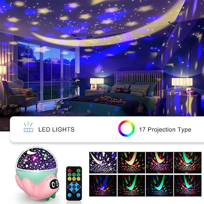 MOKOQI Dinosaur Night Light Projector for Kids Room, Boy Girl Dino Lamp with 10 Soothing Music& Timer, Remote Control, Colorful Projection Effect, High Brightness, Birthday Gifts for Infant Baby