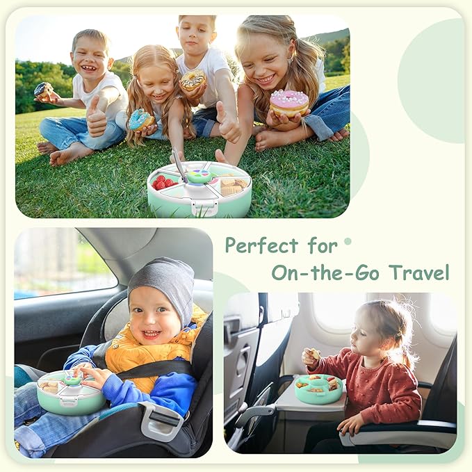 JOOPE Talk Kids Reusable Rotating Snack Container with 5 Separate Compartments, ColorMatching Opening Lid,BPA/PVC-Free, Dishwasher Safe, Perfect for Travel, School Lunches& On-The-Go Snacking-Green