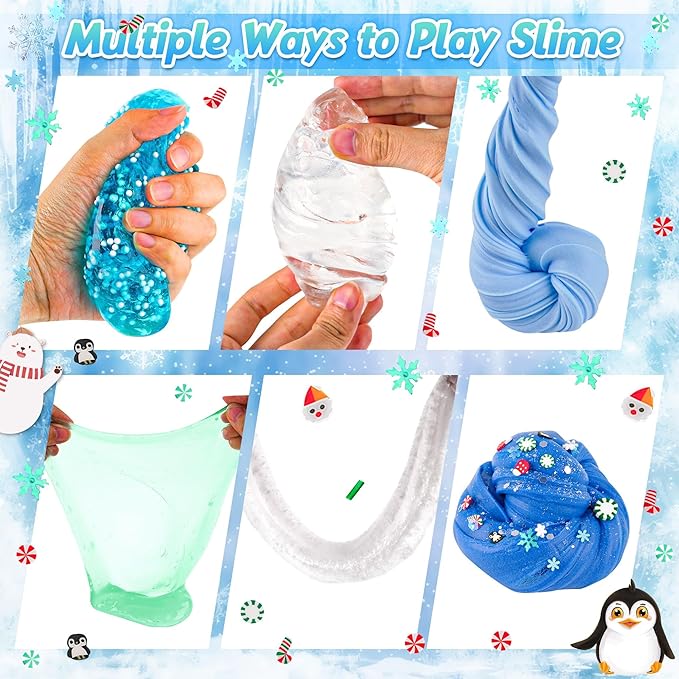 LAWOHO 6 Packs Snow Slime Kit - Butter, Clear, Water, Cloud Slimes, Fluffy Slime Making Kit for Kids with Cute Charms & Add-ins, Blue Kids Slimes Kits for Girls & Boys Birthday Christmas Easter Gifts