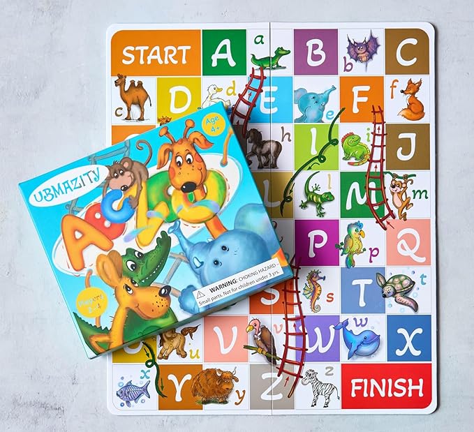 ABC Zoo Chutes and Ladders Board Game, Language Development Toy, Alphabet Learning Activity for Kids Ages 4+ Players 2-4
