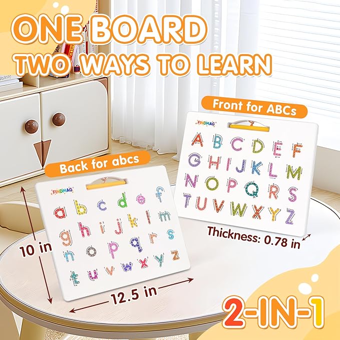 FINDMAG Magnetic Letter Board, Double Sided Alphabet Magnets Tracing Board for Toddlers, Uppercase & Lowercase ABC Boards for Learning Practice, Handwriting, Preschool Educational Gifts for Children