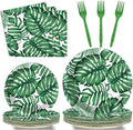gisgfim 96 Pcs Hawaiian Luau Party Plates and Napkins Party Supplies Tropical Palm Leaf Tableware Set Summer Theme Party Decorations Favors for Birthday Baby Shower for 24 Guests