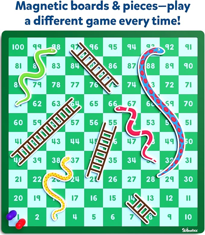 Skillmatics Snakes & Ladders - Magnetic & Customizable Board Game with a Twist, Classic Strategy Game for Family Game Night, Travel Toy & Gift for Boys, Girls, Teens & Adults, 2-5 Players