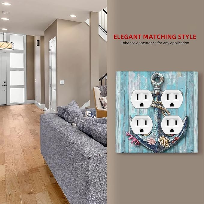 Outlet Covers Anchor Coastal Beach Nautical Coral 2 Gang Double Duplex Decorative Light Switch Covers Electrical Wallplates Socket Faceplate For Farmhouse Cabin Decor