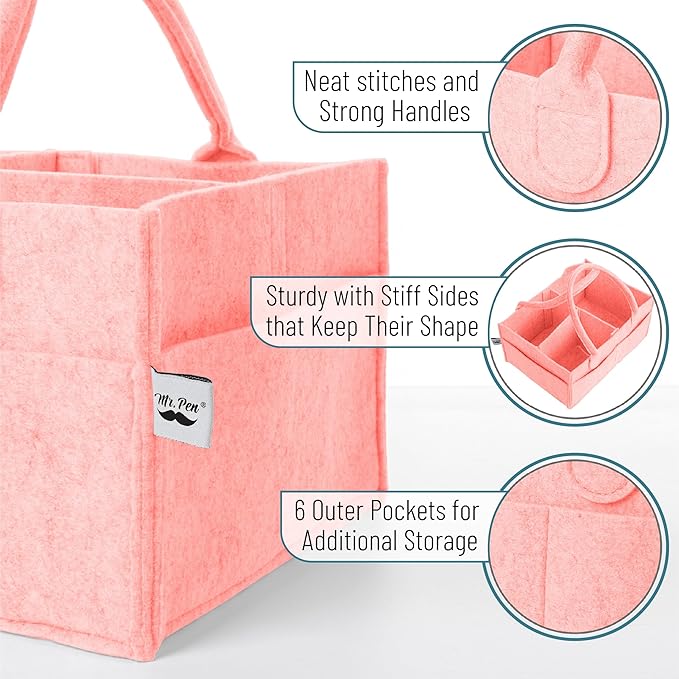 Mr. Pen- Baby Diaper Caddy Organizer, Pink, Nursery Storage Bin and Car Organizer for Diapers and Baby Wipes