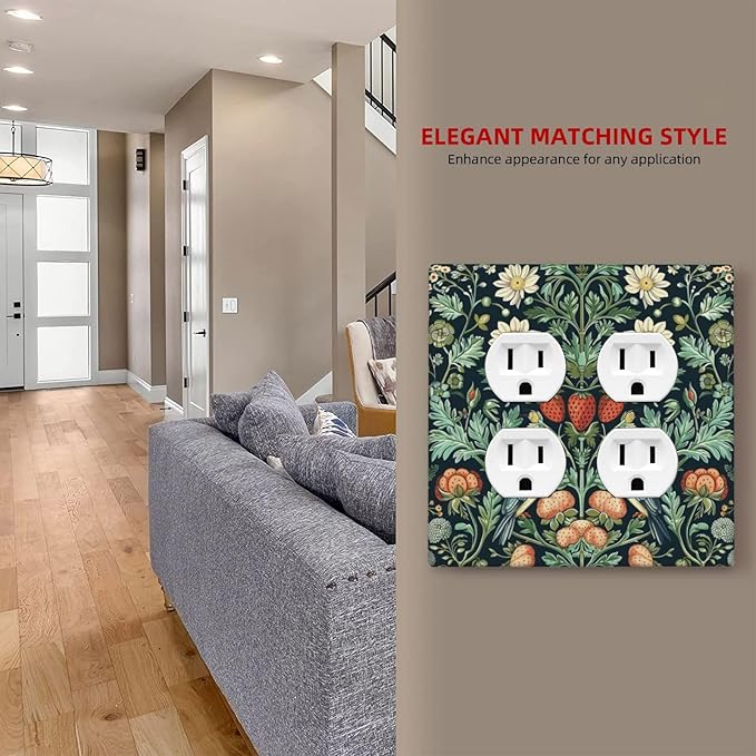 Decorative Outlet Covers Strawberry Birds Flowers Plant Morris Floral 2 Gang Decorative Switch Plate Double Duplex Wall Plates Switch Plates and Outlet Covers for Bathroom Bedroom Decor