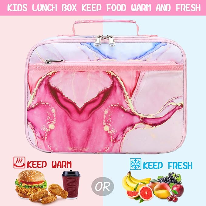 LOIDOU Kids Lunch Box for Girls, Cute Small Insulated Lunch Bag Tote Holds Lunch Box/Water Bottle/Snacks, Lightweight Water Resistant Toddler Lunch Bag for Daycare/School, Pink