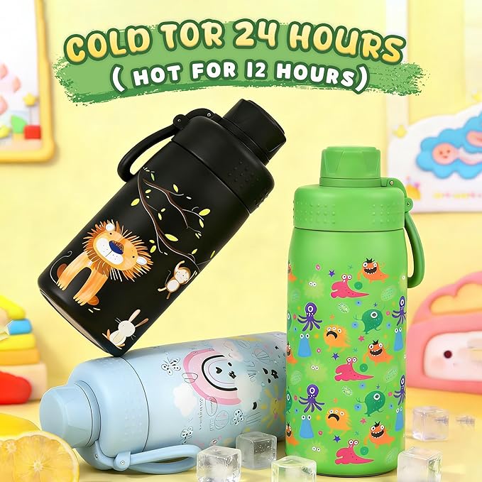 GOPPUS 19oz Kids Water Bottle with Spout Lid, Toddler Water Bottle, Stainless Steel Insulated Water Bottle, Leakproof, BPA Free, Suitable for Boys and Girls for School（Rainbow）