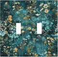 Decorative Switch Plates Green Leaf Floral Boho Golden Flower Plant 2 Gang Double Toggle Outlet Light Switch Cover Wall Plate Electrical Faceplate For Bed Room Cabin Decor