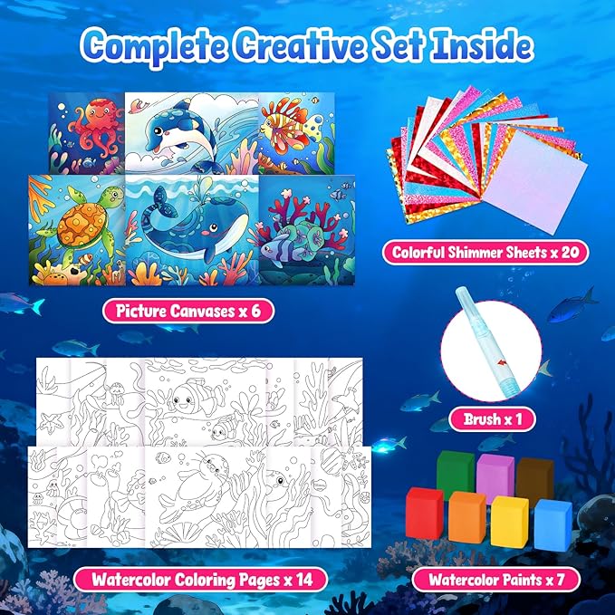 JoyCat Paint with Water Coloring Books, Art & Craft Activity, No Mess Art for Kids Ages 4-8, Craft Kits & Supplies, DIY Creative Activity, Gifts for Girls & Boys (Sea Animals)