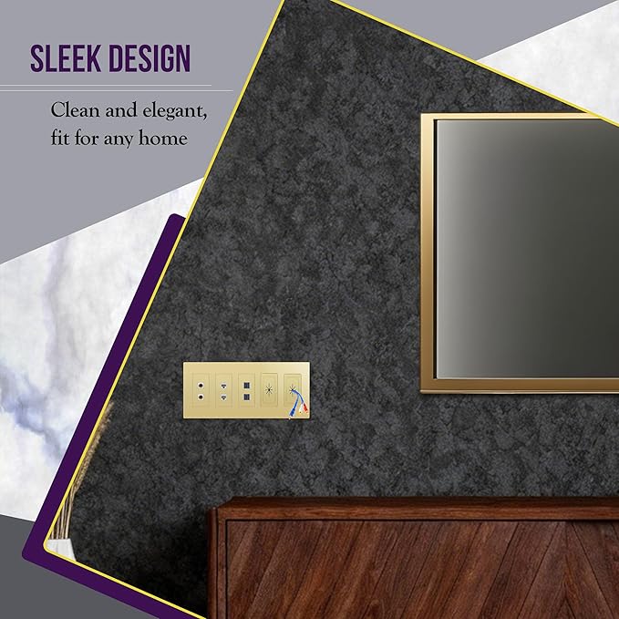 ENERLITES Elite Series Screwless Decorator Wall Plate Child Safe Outlet Cover, Gloss Finish, Size 5-Gang 4.68" H x 10.14" L, Unbreakable Polycarbonate Thermoplastic, SI8835-GD, Gold