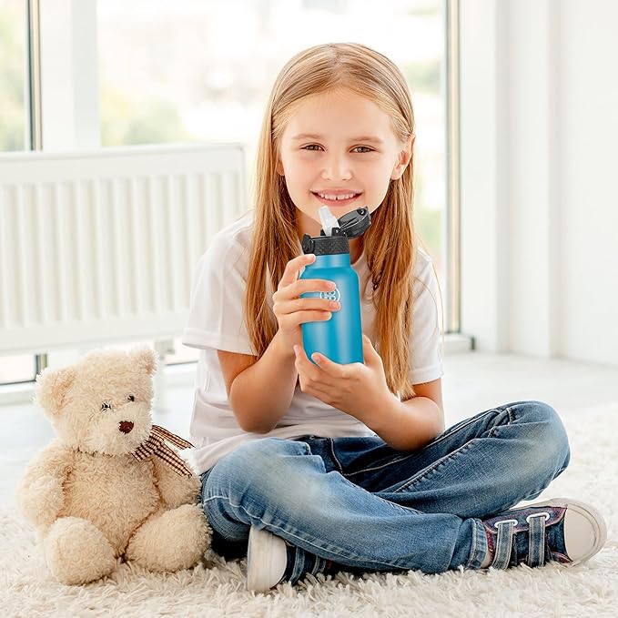 Han's Bottle Kids Water Bottle with Straw Lid - Insulated Stainless Steel Reusable Tumbler for Girls,Boys,Thermo Mug,17oz,Ocean