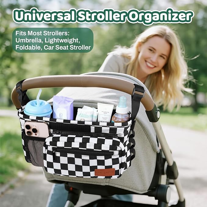 Guiseapue Universal Stroller Organizer with Cup Holder: Baby Essentials, Stroller Caddy with Shoulder Strap, Detachable Phone Bag, Stroller Accessories, Chirstmas New Moms Baby Gifts