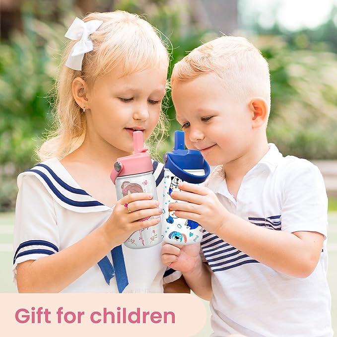 SANDJEST Ballet Water Bottle - Kids Water Bottle with Straw Lid - 12 Oz Insulated Stainless Steel Water Bottles for Kid Girls - Travel Cup for School Sports
