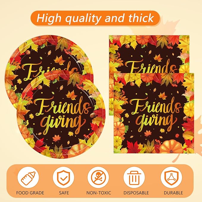 41 PCS Fall theme Thanksgiving Party Supplies Kit,Happy Friendsgiving Tableware Include Dessert Plates, Napkins,Tablecloth Autumn Harvest Disposable Dinnerware For Autumn Thanksgiving Party