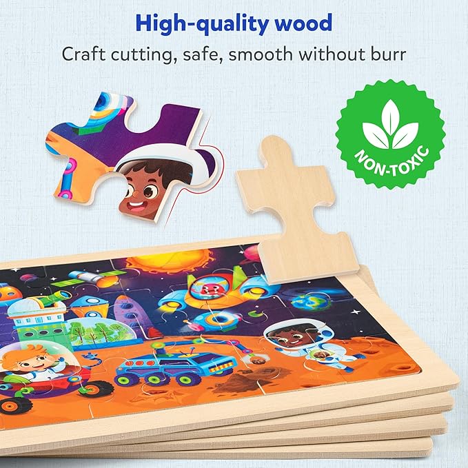 SYNARRY Large Space Planets Solar System Wooden Puzzles for Kids Gift Box(12.2 * 9.4 in), Puzzles for Toddlers 3-5, Wood Jigsaw Puzzles for Kids Ages 4-6, Easter Basket Stuffers Gifts for Kids