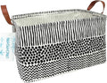 LANGYASHAN Rectangular Storage Bin Collapse Canvas Fabric Cartoon Storage Basket with Handles for Organizing Home Kitchen Boys and Girls Toys Office Closet Shelf Baskets (Rec Black line)