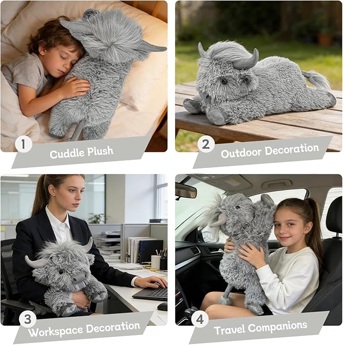 WDXDSOB Weighted Highland Cow Stuffed Animals, 4.2 Lbs Weighted Highland Cow Plush for Kids & Adults, 21.6 Inch Large Cattle Pillow Toy Gift for Christmas Birthday Gift