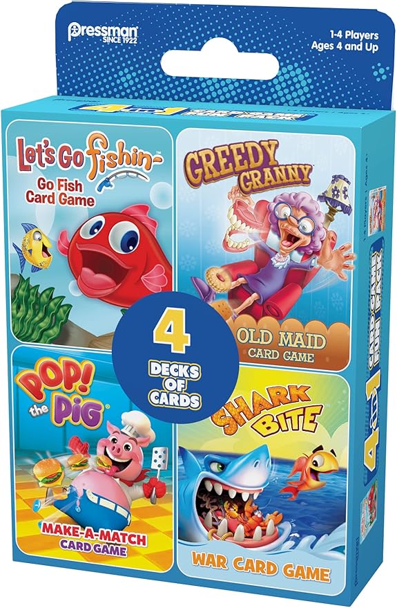 Pressman Classic Card Games 4-in-1 Set - Develops Memory and Matching Skills with Bright Colorful Cards