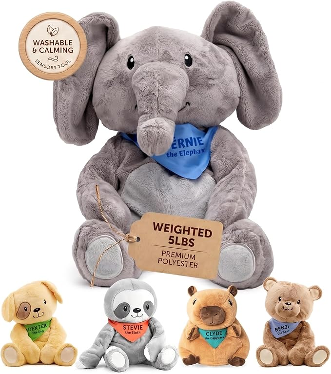 Lilly's Love Weighted Stuffed Animals for Adults & Kids — 5lb Calming Elephant Plush for Anxiety, ADHD & Sensory | Machine Washable Weighted Stuffed Animal w/Removable Insert | Ernie The Elephant