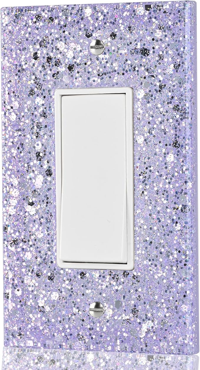 Purple Light Switch Cover - Sparkling Outlet Covers Wall Plate for Girls Room,Bathroom - 1-Gang Rocker 5.10"x3.15"