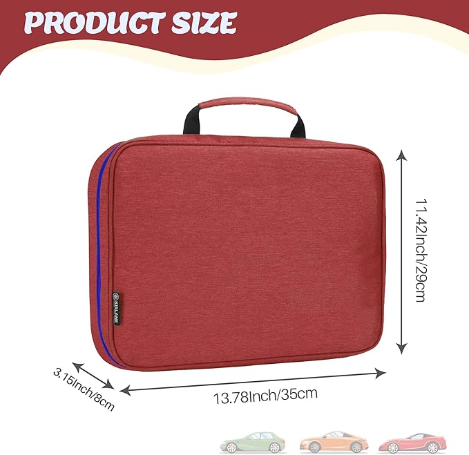 KISLANE Car Storage Case Organizer for 48 Vehicles – Portable 1:64 Scale Die-Cast Collection Carrying Case with Elastic Slots, Travel Storage Bag for Collectors, Red