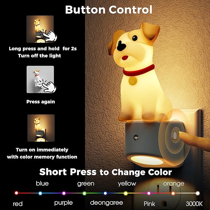 L LOHAS LED Night Light for Kids,3D Cute Puppy Night Lights,Schnauzer with Dusk to Dawn Sensor, RGB+Soft White 3000K,Dog Night Light,Birthday Gift Nightlight for Kids, Room Decor,2Pack