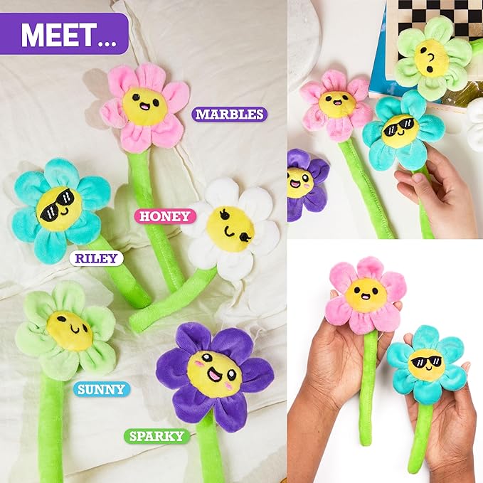 WHAT DO YOU MEME? Emotional Support Flowers by Relatable, Cuddly Stuffed Animals and Plushies Set, Small Gifts for Mom, Includes 5 Flowers Plush Toys with Carrying Basket, for Mom