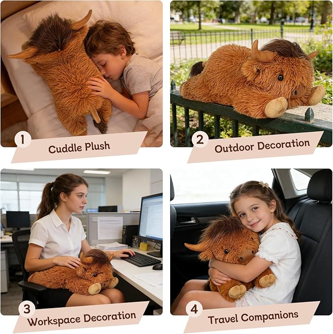 WDXDSOB Weighted Highland Cow Stuffed Animals, 4.2 Lbs Weighted Highland Cow Plush for Kids & Adults, 21.6 Inch Large Cattle Pillow Toy Gift for Christmas Birthday Gift