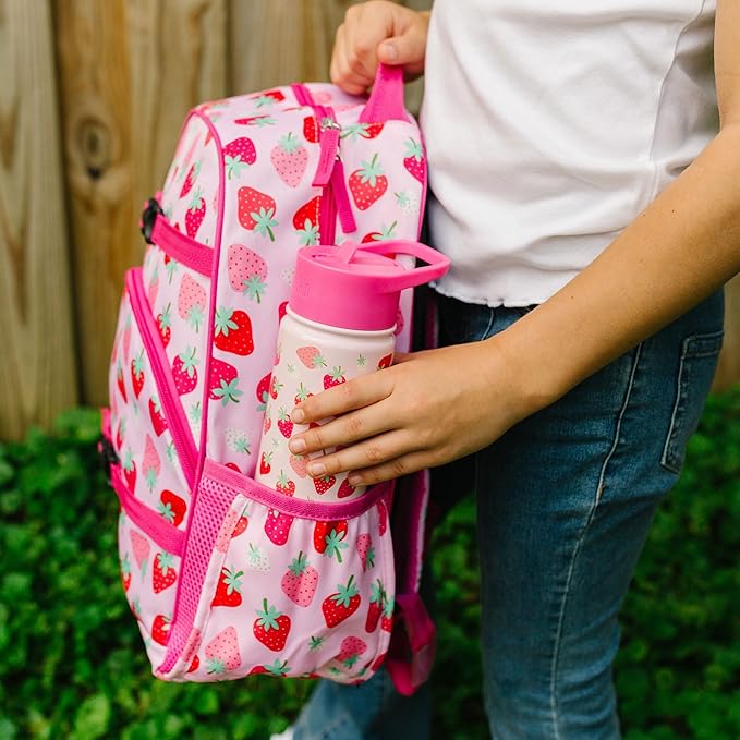 Wildkin Kids 18oz Stainless Steel Water Bottle – BPA-Free, Leakproof, Insulated, Easy-Clean - Strawberry Patch