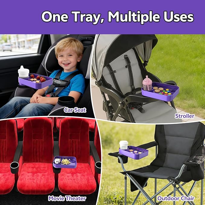 Car Seat Snack Tray for Kids Toddler Travel,Cup Holder Expander for Car,Toddler Travel & Road Trip Accessory for Mess-Free Snacking in The Car (Purple)
